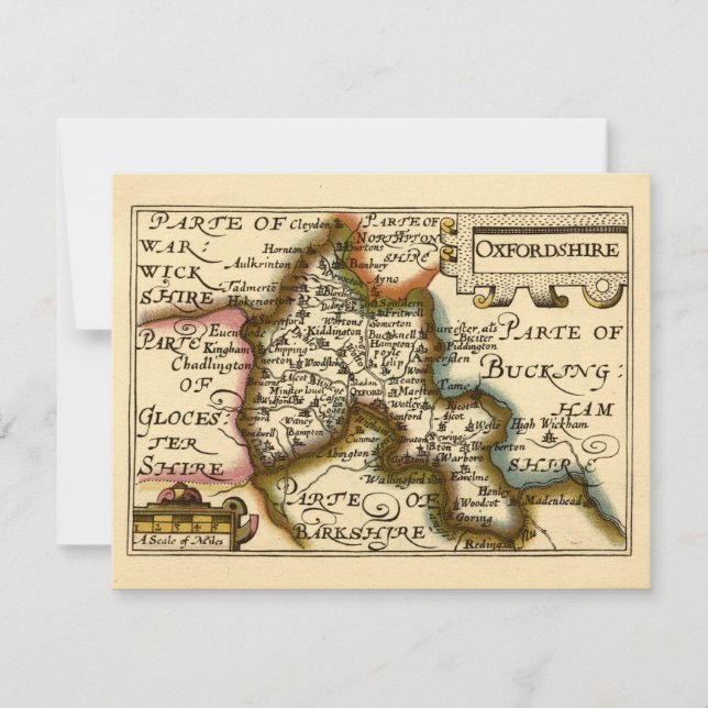 Invitación Oxfordshire County England Mapa anticuario antiguo (Anverso)