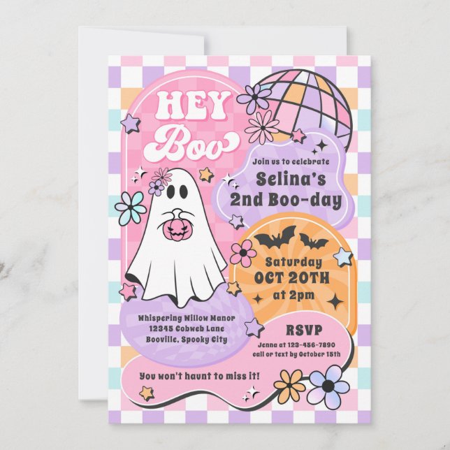 Invitación Oye Boo Cumpleaños Fiesta de Halloween Fantasma Di (Anverso)