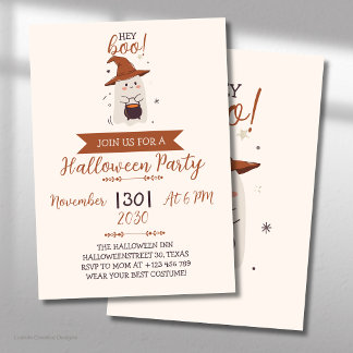 Invitación Oye Boo Feliz Halloween Fantasma Con Sombrero Fies