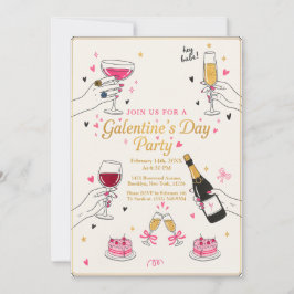 Invitación Oye Nena Fiesta de Galentines Vino Pastel