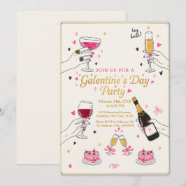 Invitación Oye Nena Fiesta de Galentines Vino Pastel
