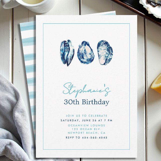 Invitación Oyster Frame Nautical Beach Ocean 30 cumpleaños (30th birthday invitation for women oysters party frame nautical boat yacht waterfront beach)