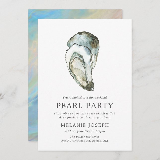 Invitación Oyster Pearl Party | Estilo Opal (Anverso / Reverso)