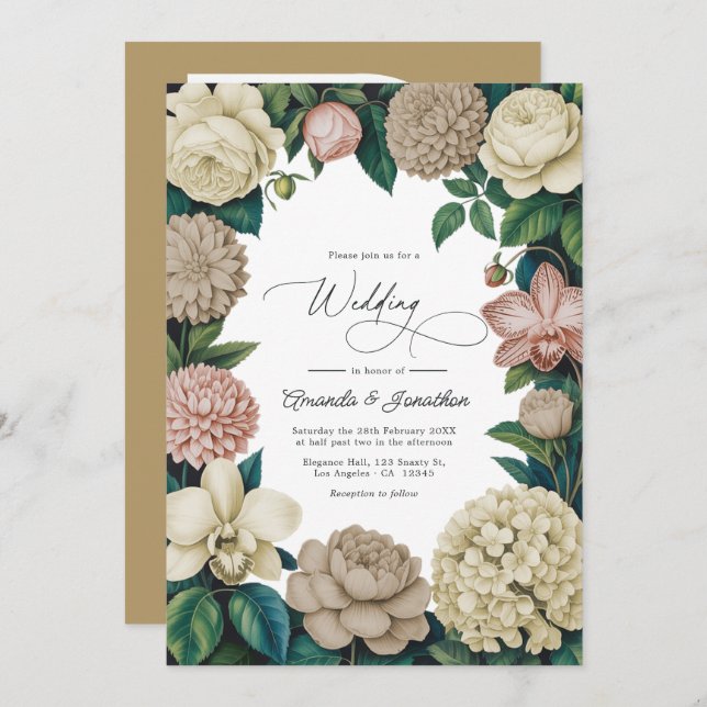Invitación Oyster Pearl, Soft Taupe & Champagne Blush Wedding (Anverso / Reverso)