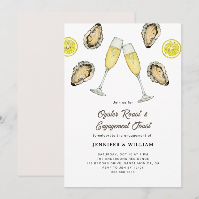 Invitación Oyster Roast Champagne Engagement  (Anverso / Reverso)