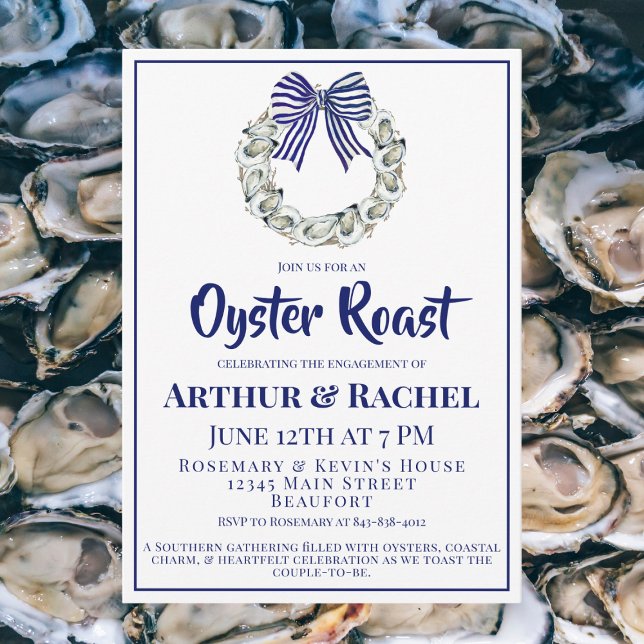 Invitación Oyster Wreath Cinta Rayada Azul Compromiso (Subido por el creador)