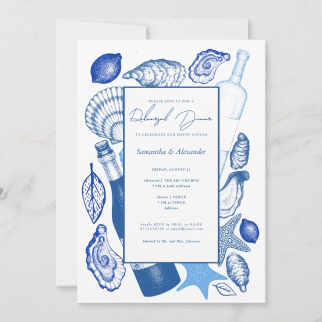 Invitación Oysters Boda ensayo Cena Fiesta de bienvenida (Anverso)