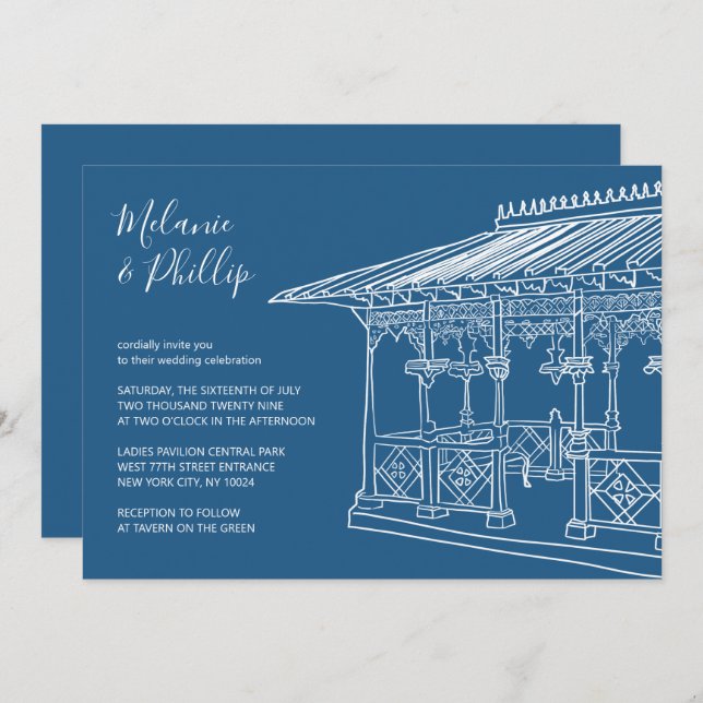 Invitación Pabellón de Damas Central Park Nueva York Boda (Anverso / Reverso)