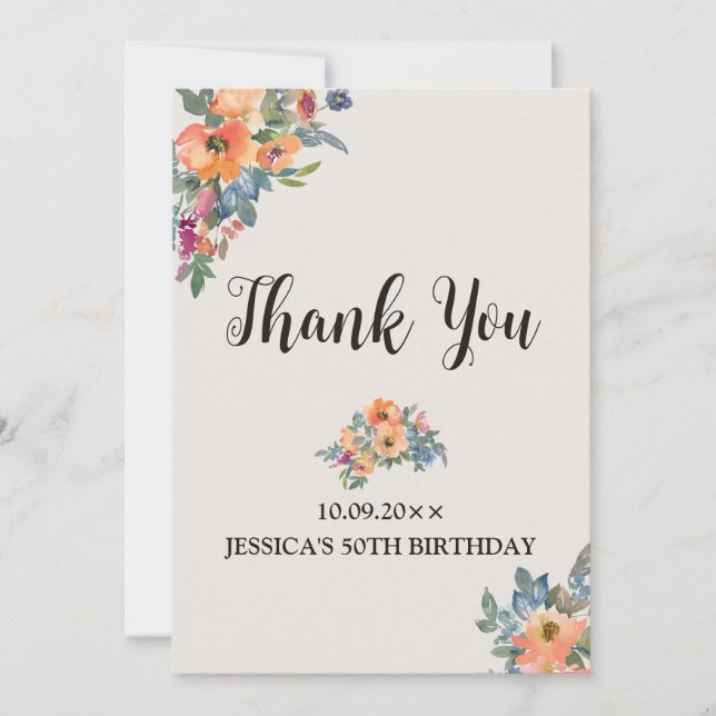 Invitación Pachy Blue Watercolor Floral (Anverso)