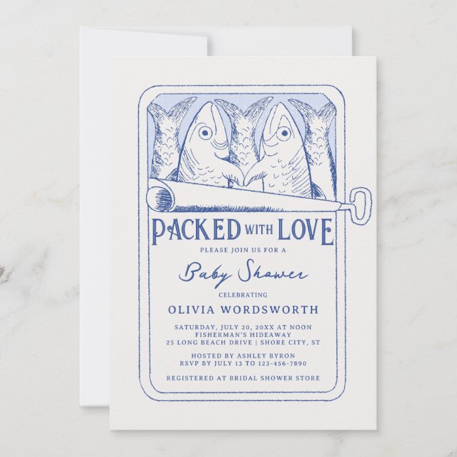Invitación Packed with Love Fisherman Core Baby Shower (Anverso)