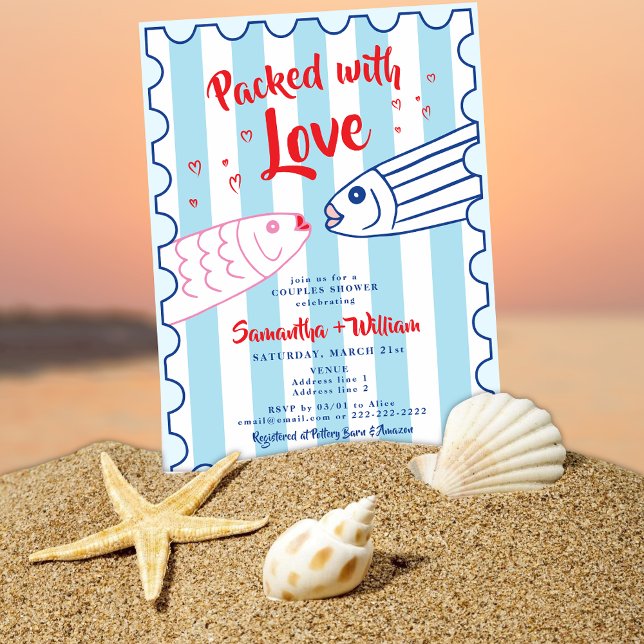 Invitación Packed with Love Fisherman Sardines Bridal Shower (Packed with Love Fisherman Sardines Engagement Co-ED Couples Bridal Wedding Shower Rehearsal Dinner)