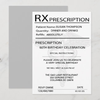 Invitación Pad de prescripción médica Fiesta de cumpleaños 50