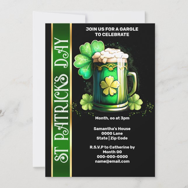 Invitación Paddy's Day, trébol de champú de cerveza irlandesa (Anverso)