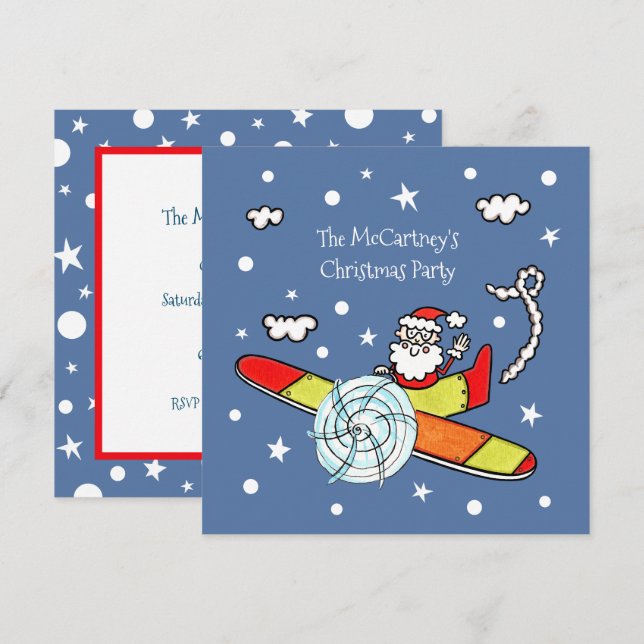 Invitación Padre personalizado avión navideño Santa Claus (Anverso / Reverso)