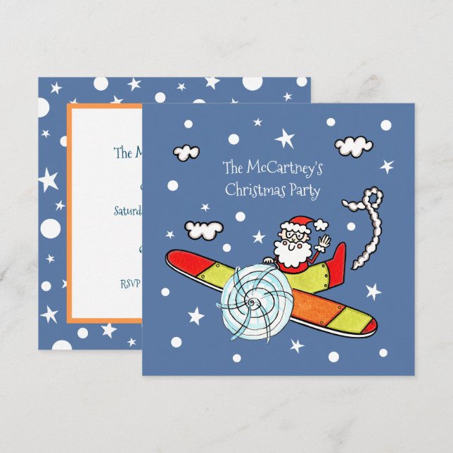 Invitación Padre personalizado avión navideño Santa Claus (Anverso / Reverso)