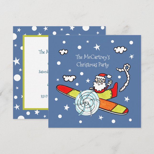 Invitación Padre personalizado avión navideño Santa Claus (Anverso / Reverso)