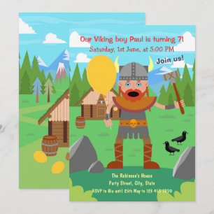 Invitación Padre vikingo con globo llama a la fiesta