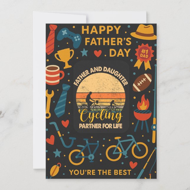 Invitación Padre Y Hija Pareja De Ciclismo Para Regalo De Vid (Anverso)