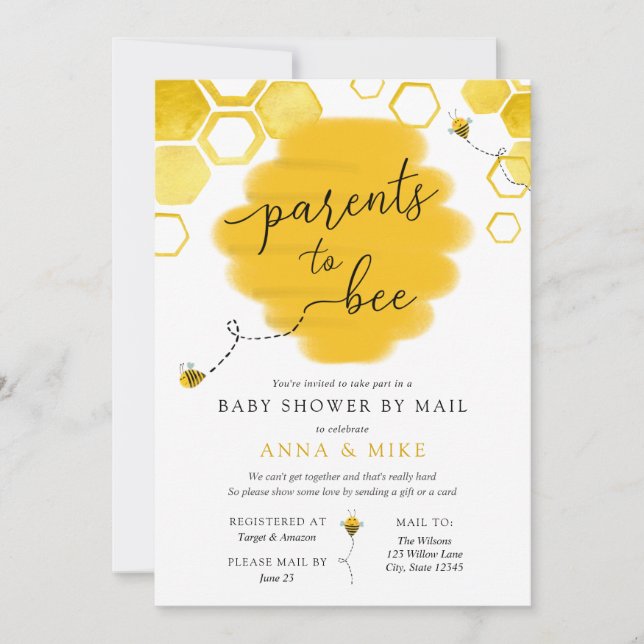Invitación Padres a comprar Baby Shower por correo (Anverso)