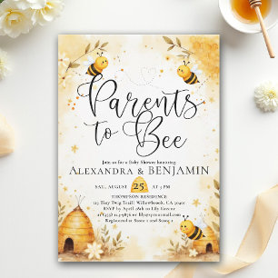 Invitación Padres Abeja Verano Miel Floral Cumpleaños Bebé