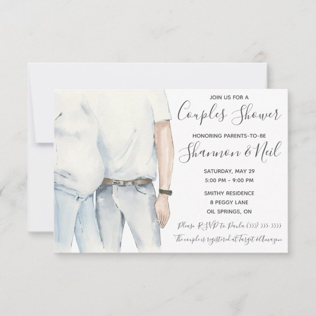 Invitación Padres acuarelas para ser el Baby Shower de la par (Anverso)