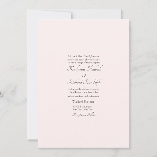 Invitación Padres Bodas formales de Rubor Un lugar (Anverso)