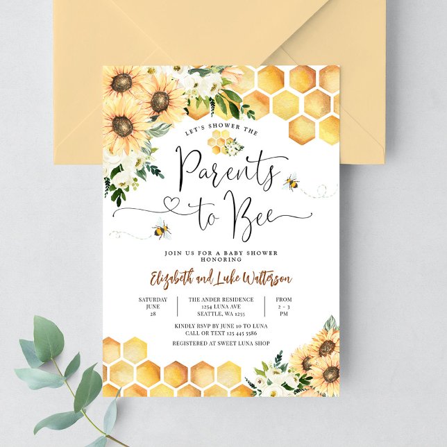 Invitación Padres de abeja de girasol para regalos de bebé ab (Subido por el creador)