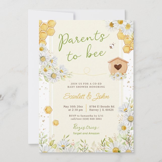 Invitación Padres de Bee Bumblebee Co-ed Honey Baby Shower I (Anverso)