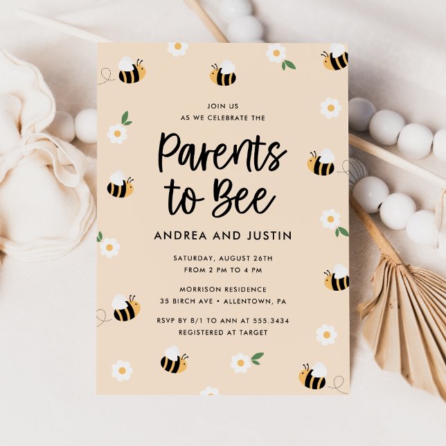 Invitación Padres de Bee Bumblebee Floral Baby Shower (Subido por el creador)