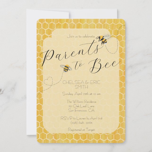 Invitación Padres de Bee Honeybee Baby Shower (Anverso)