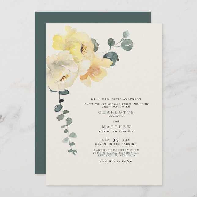 Invitación Padres de novias Verde azulados y crema Boda de lo (Anverso / Reverso)