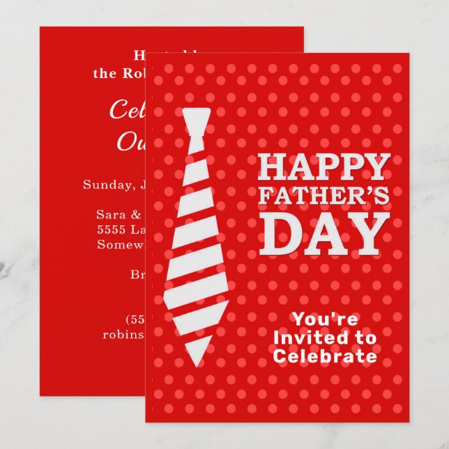 Invitación Padres Día de los Tiempos Blancos Punto Rojo Cena  (Anverso / Reverso)
