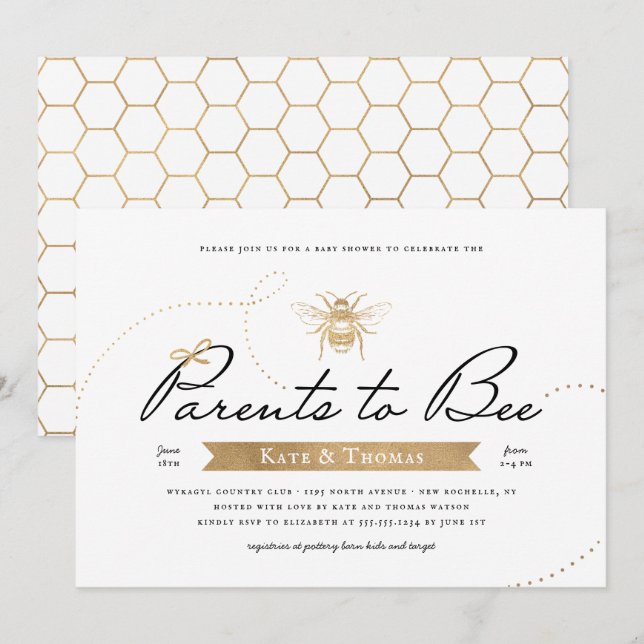 Invitación Padres dorados para comprar Baby Shower (Anverso / Reverso)