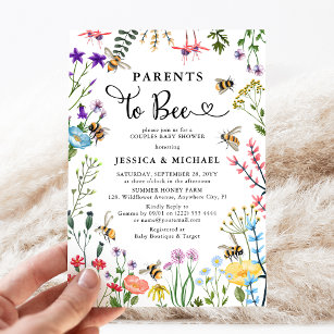 Invitación Padres en la Baby Shower Bee Wildflower & BumbleBe