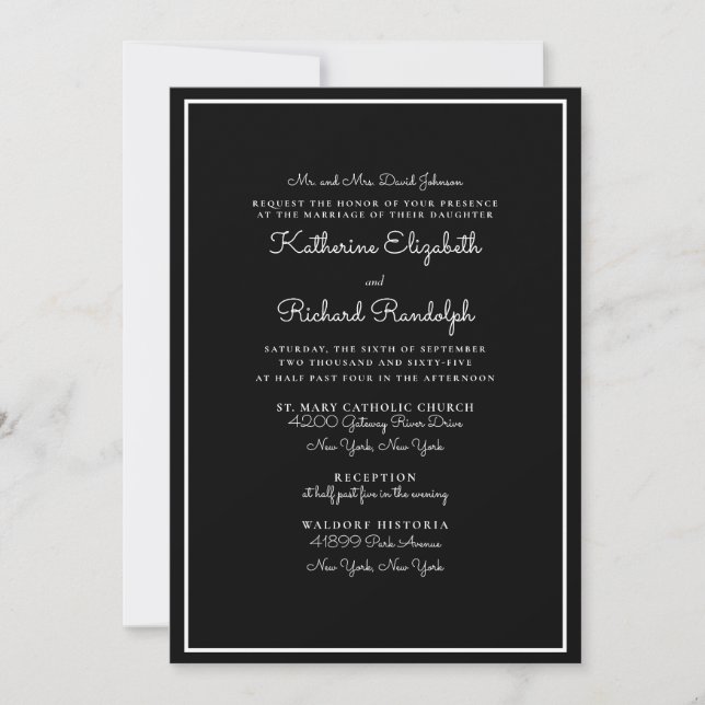 Invitación Padres formales y elegantes Boda negro (Anverso)