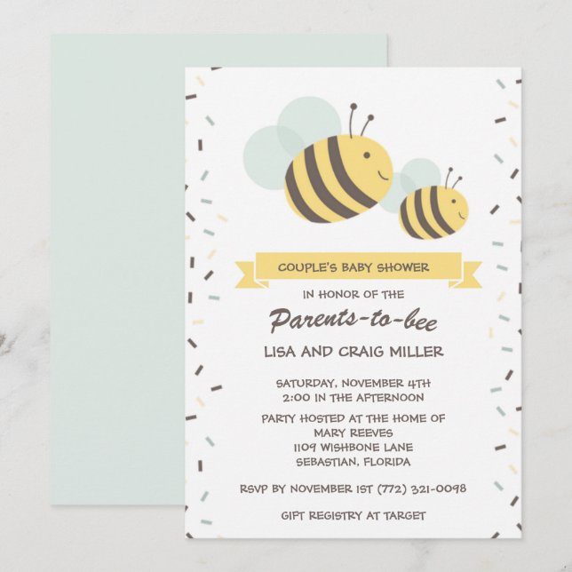 Invitación Padres para la ducha de bebé del Bumblebee Couple (Anverso / Reverso)