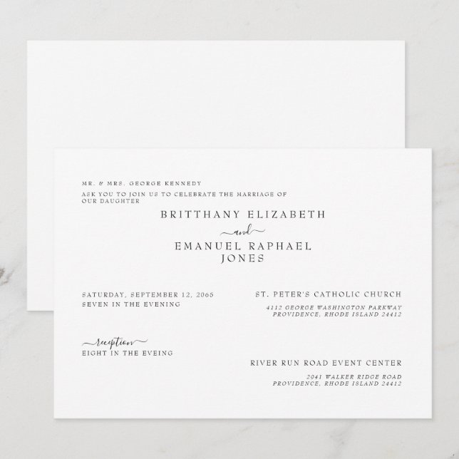 Invitación Padres simples de novias blancas Bodas incluidos e (Anverso / Reverso)