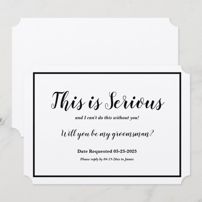 Invitación Padrino de Boda Esto es Serio (Anverso / Reverso)