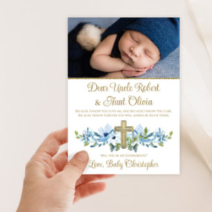 Invitación Padrino de Niño Azul Cruz de Oro Foto