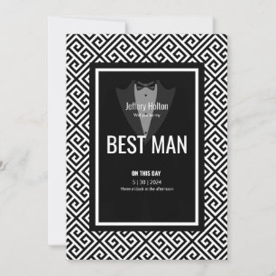 Invitación Padrino de traje negro y blanco de esmoquin