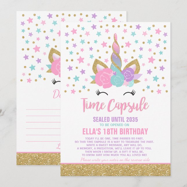 Invitación Página de tiempo del libro de cumpleaños Unicorn c (Anverso / Reverso)