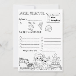 Invitación Página para colorear carta a Santa