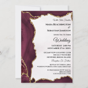 Invitación *~* Página web de RSVP AGATE Gold Maroon AR13 Boda