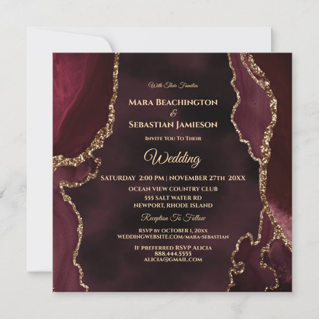 Invitación *~* Página web de RSVP AGATE MERLOT Gold AR13 Boda (Anverso)