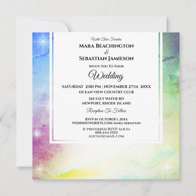 Invitación *~* Página web de RSVP Boda del Arcoiris Universo (Anverso)