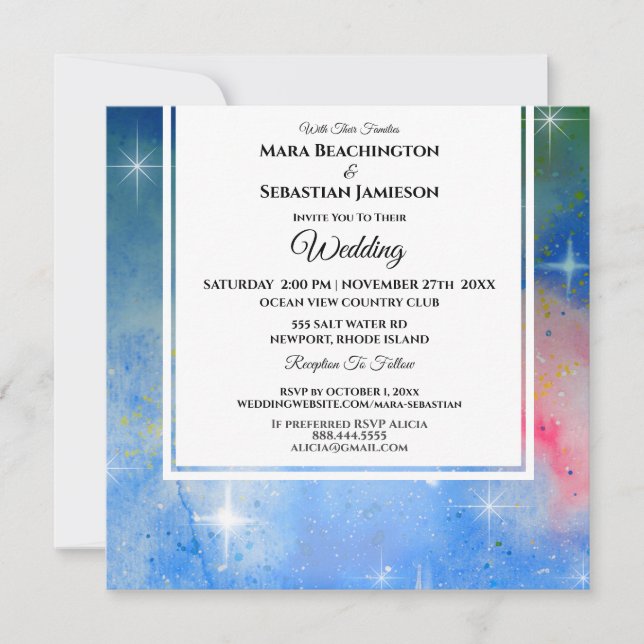 Invitación *~* Página web de RSVP cósmica Nebula Boda Celeste (Anverso)