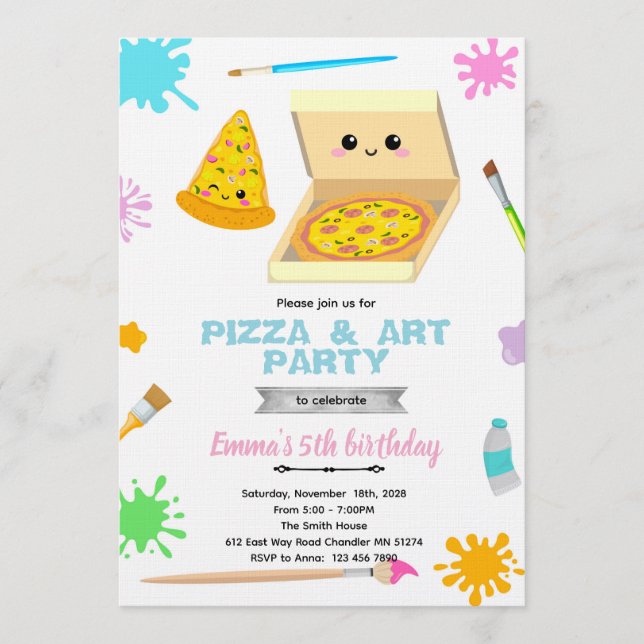 Invitación Paint and Pizza Birthday Invitation (Anverso)