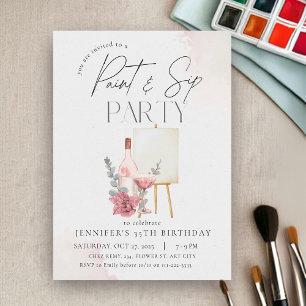 Invitación Paint and Sip Adulto Wine Art Party