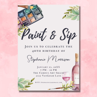 Invitación Paint and Sip Art Birday