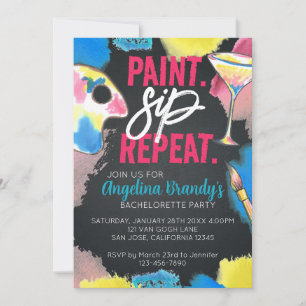Invitación Paint and Sip Chalkboard Bachelorette Art Fiesta